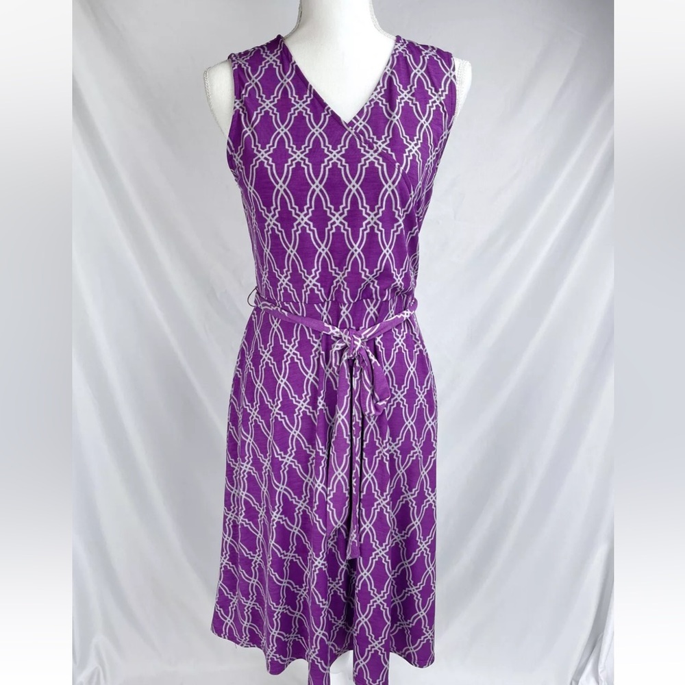 Hawthorne Womens Small Dress Purple Sleeveless Tank Stretch Knit Tie V Neck 6431